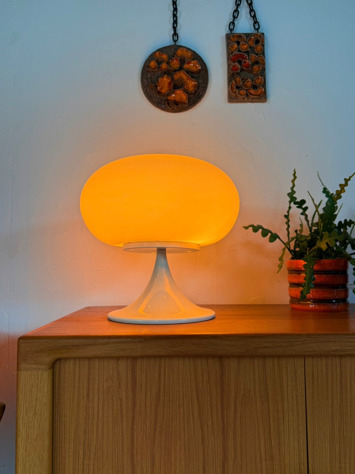Vintage Deense opaalglazen donut lamp, jaren ‘70, LED verlichting, Overige merken, Vintage, Wit