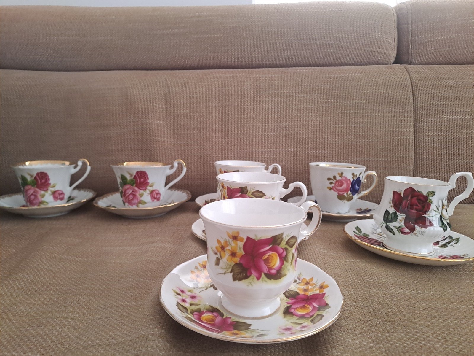 Set van 7 Vintage Porseleinen Kopjes en Schotels, Antiek en Kunst, Ophalen