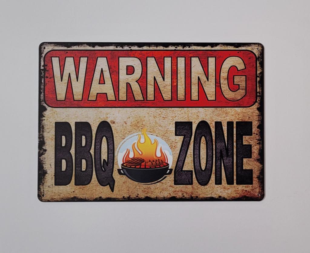 Warning BBQ zone barbecue reclamebord van metaal wandbord, Info@deconoord.nl, Deco Noord, Nieuw, Ophalen of Verzenden
