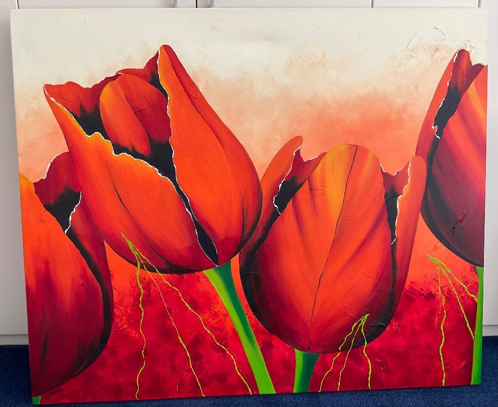Schilderij tulpen, Ophalen