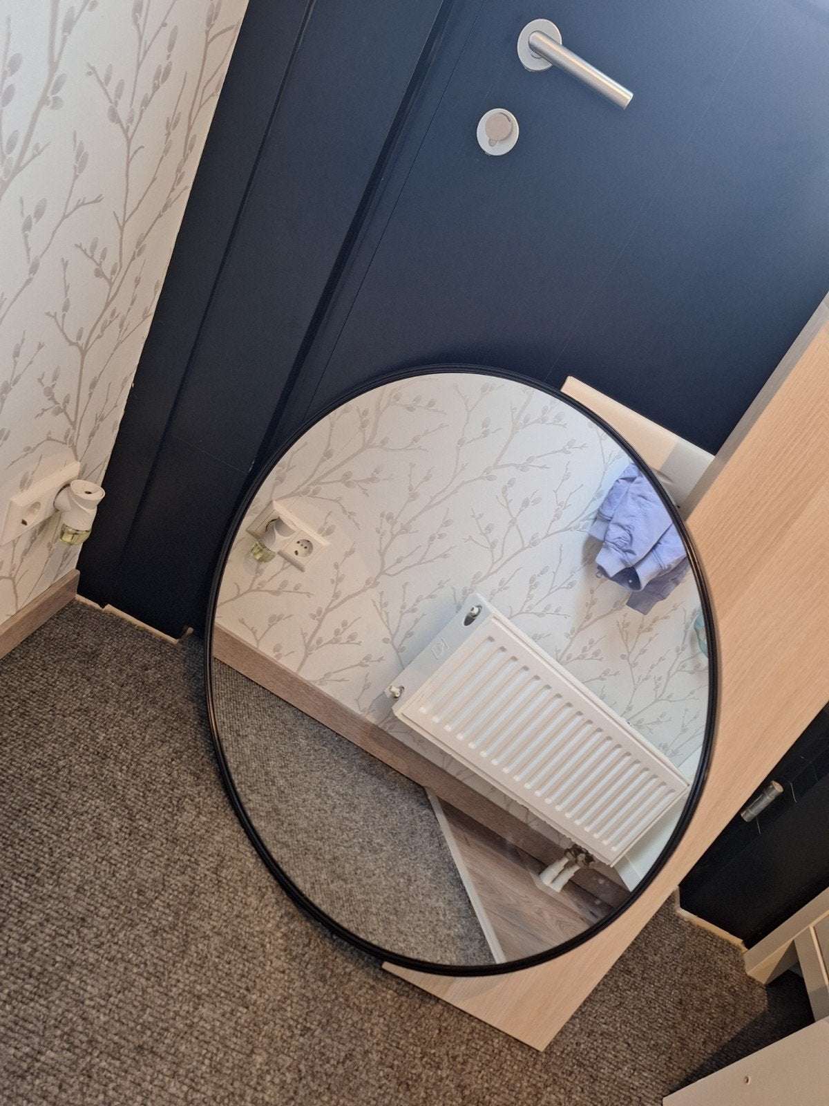 Ronde spiegel - ø 80 cm - metalen lijst, Ophalen, Zo goed als nieuw, Rond, 75 tot 100 cm