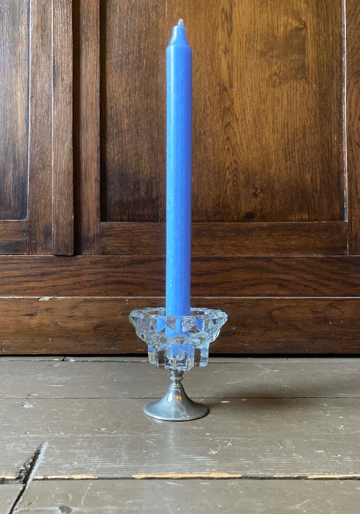 Glazen kandelaar 88 mm hoog voor één kaars van 21 mm, Antiek en Kunst, Curiosa en Brocante, Ophalen of Verzenden