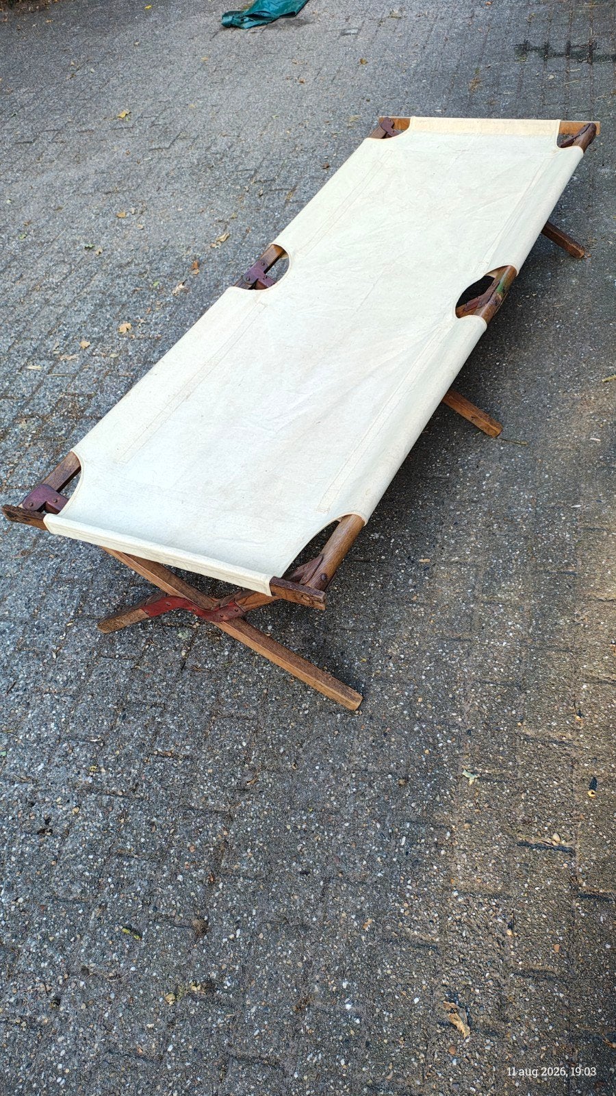 Antiek veldbed, Ophalen, Eenpersoons, Hout