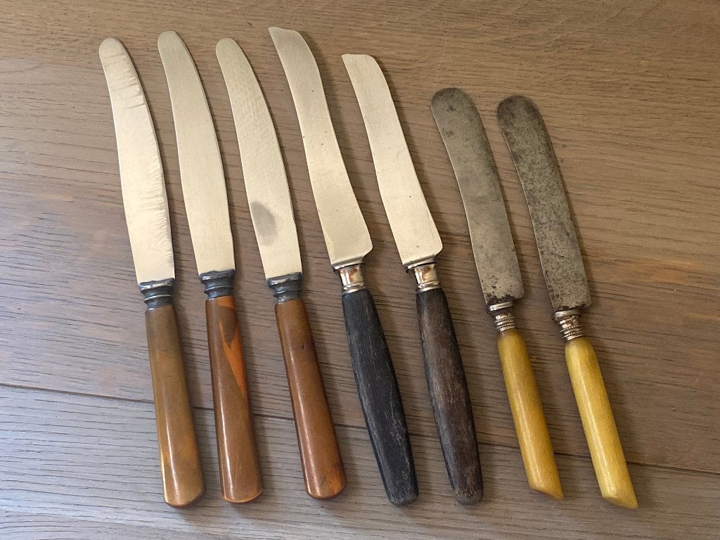 Kavel 7 antieke messen hoorn been hout Solingen ca. 1900, Antiek en Kunst, Antiek | Bestek, Ophalen of Verzenden