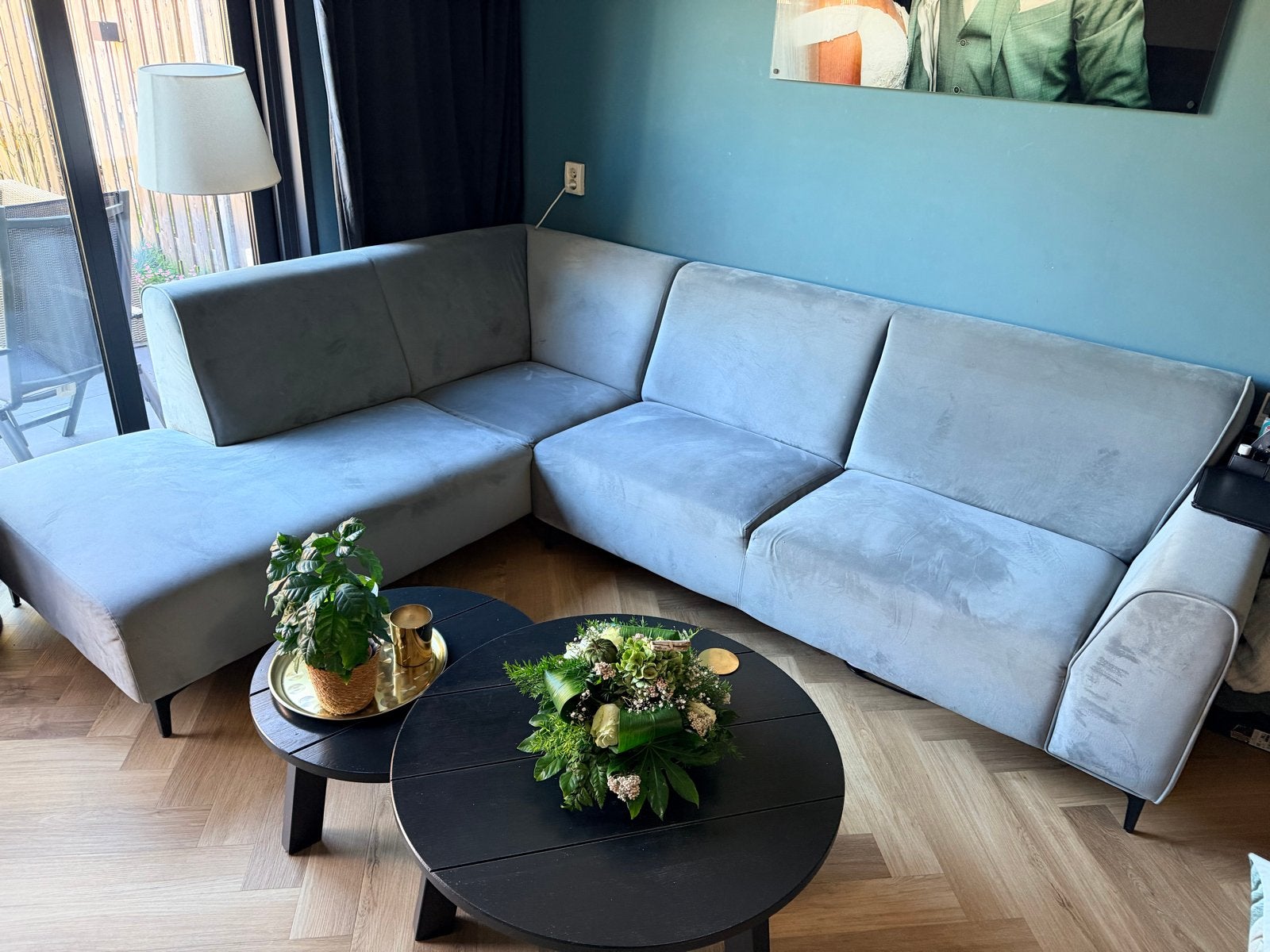 Groen blauw hoekbank,