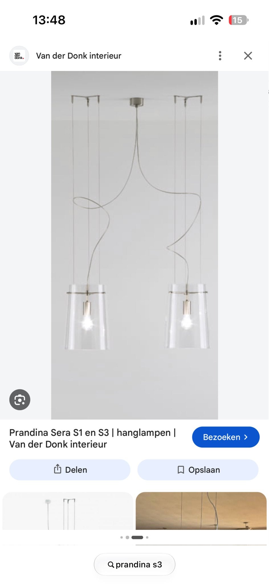 Prandina Sera Hanglampen - 2x S1 (37,5cm) & 1x S3 (44,5cm), Ophalen of Verzenden, Zo goed als nieuw, Glas, E27 (groot)