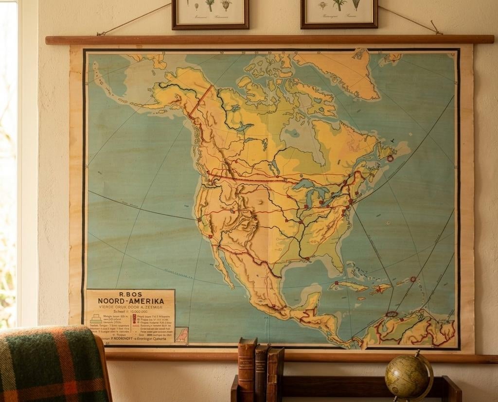 Vintage Schoolkaart Noord-Amerika – Bos & Zeeman (, Ophalen, Aardrijkskunde