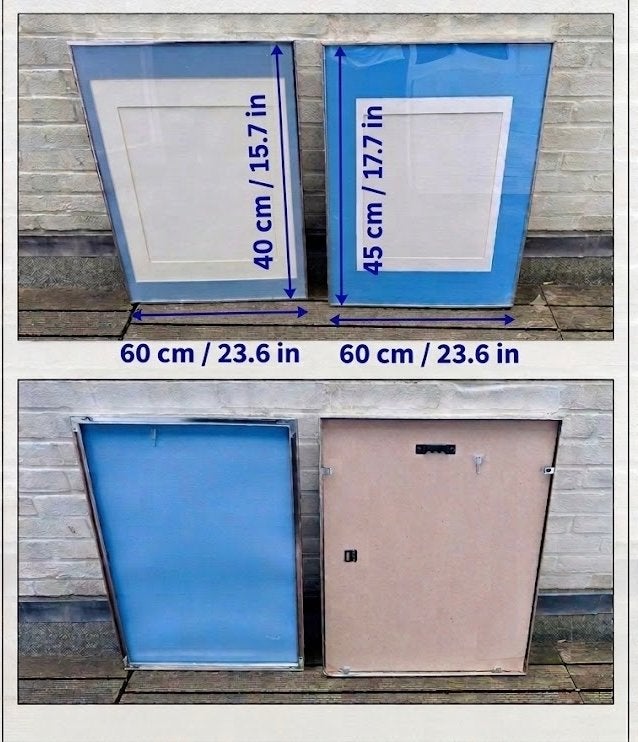 Twee metalen fotolijsten (60x40cm en 60x45cm), Ophalen of Verzenden, Gebruikt, Metaal of Aluminium, 50 tot 75 cm
