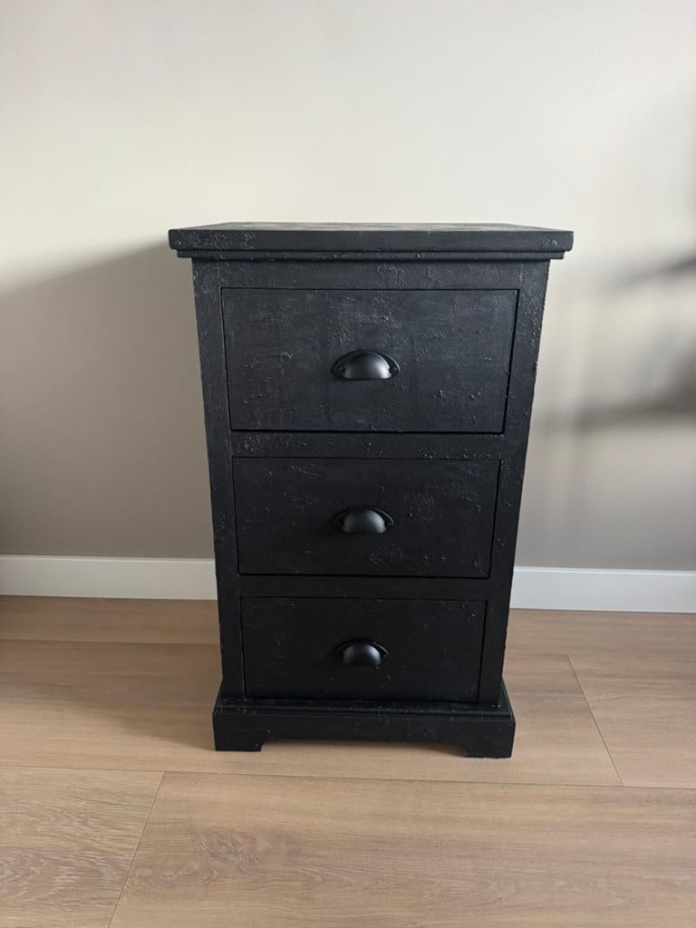 Zwart gerstyled ladekastje, Ophalen, Minder dan 50 cm, Zo goed als nieuw, 3 of 4 laden