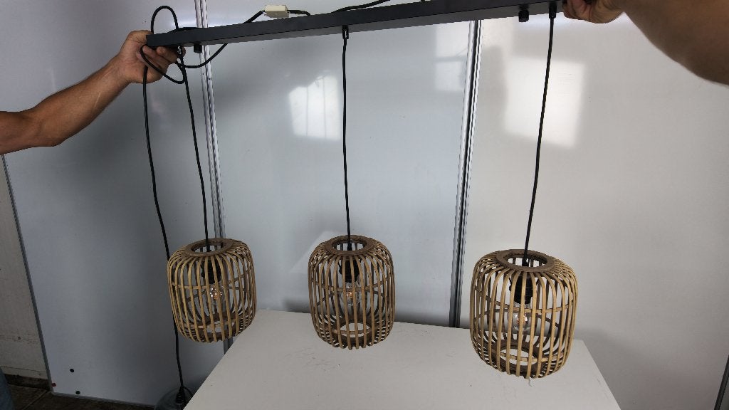 QAZQA Manila hanglamp Leen Bakker 3-lichts rotan, Ophalen, Gebruikt, Kwantum, Kwantum