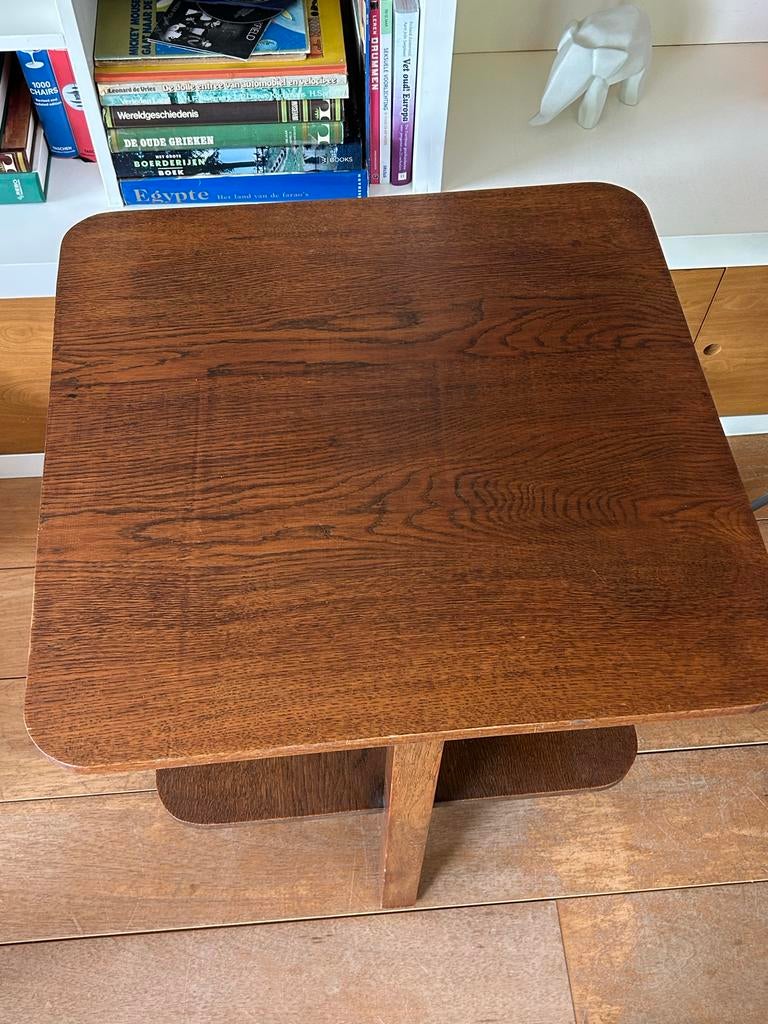 Vintage Art Deco Bijzettafel - Eikenhout, Ophalen, Minder dan 55 cm, Gebruikt, Vierkant