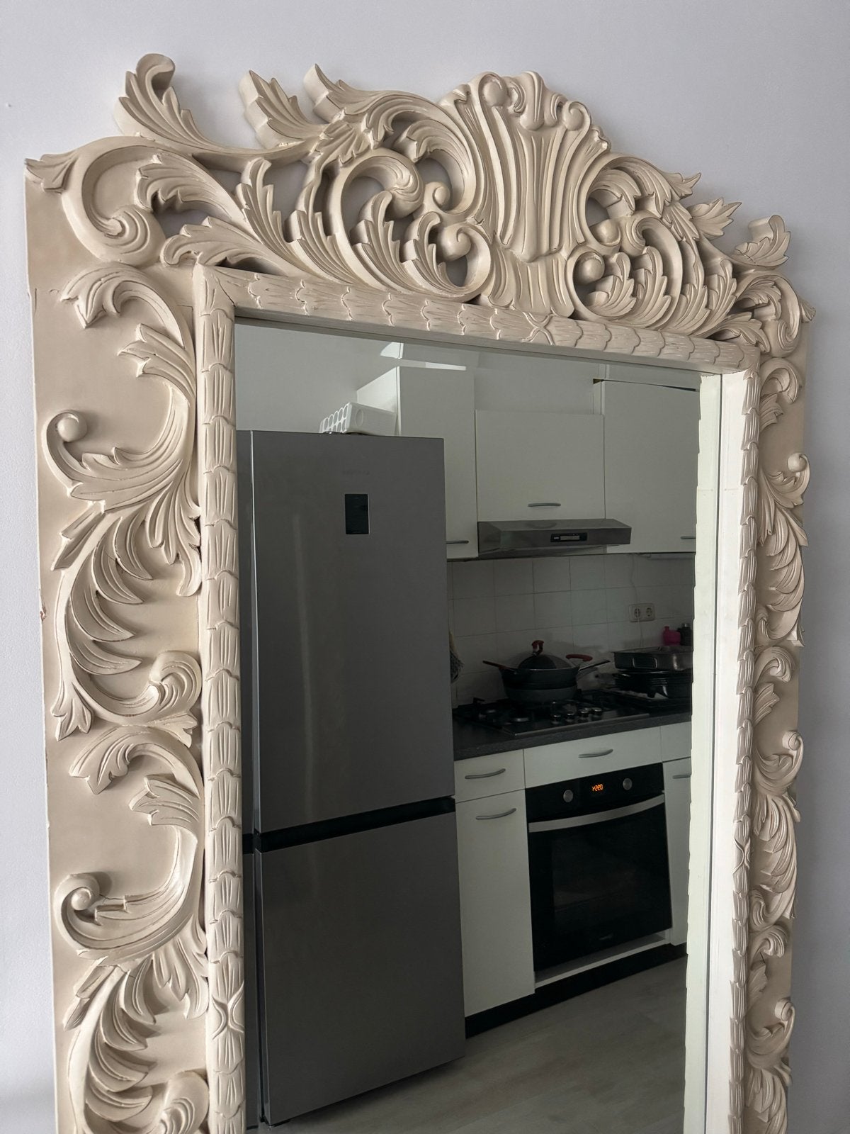 Grote Barok Spiegel met Sierlijke Lijst, Huis en Inrichting, Woonaccessoires | Spiegels, Ophalen, Gebruikt, 200 cm of meer, 75 tot 100 cm