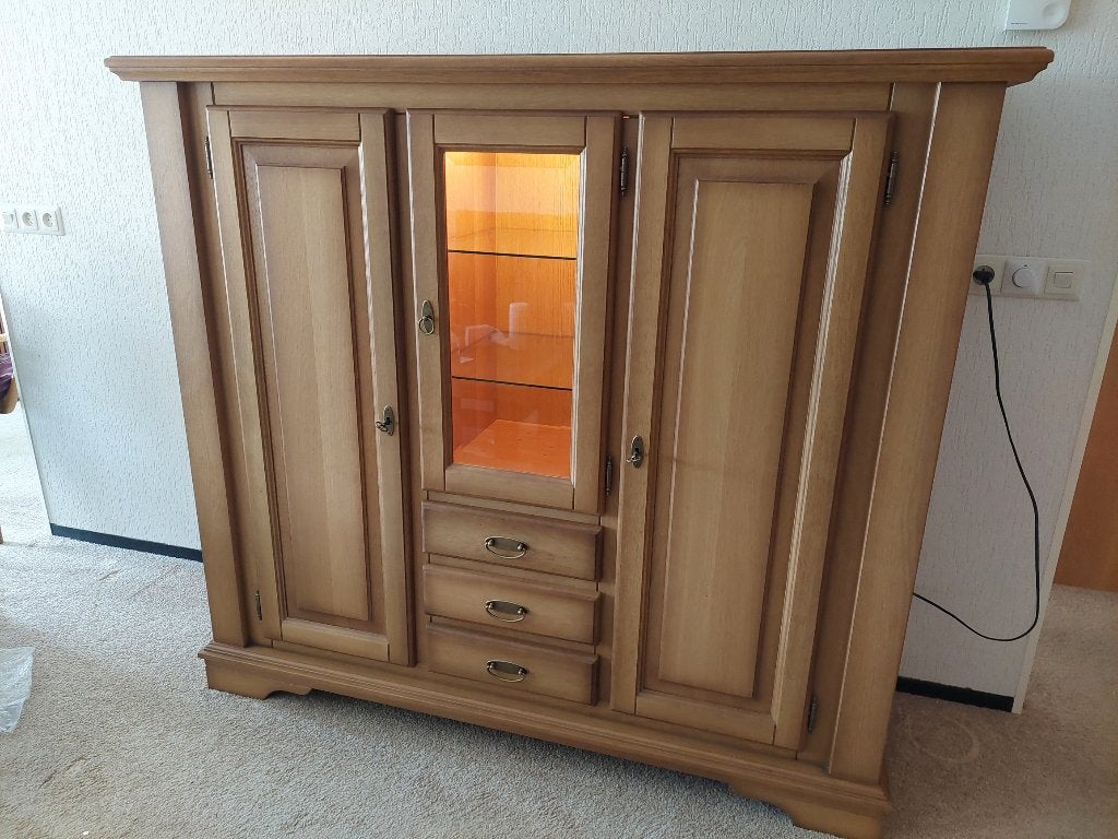 Eiken wandmeubel, Huis en Inrichting, Kasten | Wandmeubels, Ophalen, Glas, Gebruikt, Met deur(en)