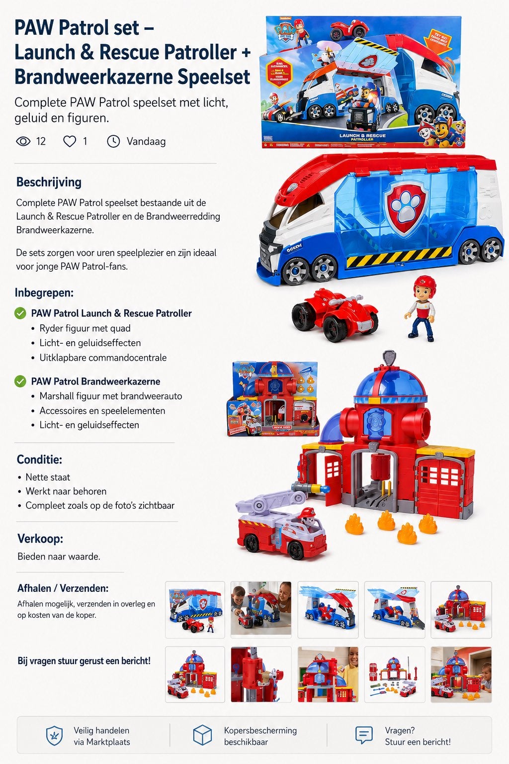 PAW Patrol Launch & Rescue Patroller + Brandweerkazerne, Ophalen of Verzenden, Zo goed als nieuw, Jongen of Meisje