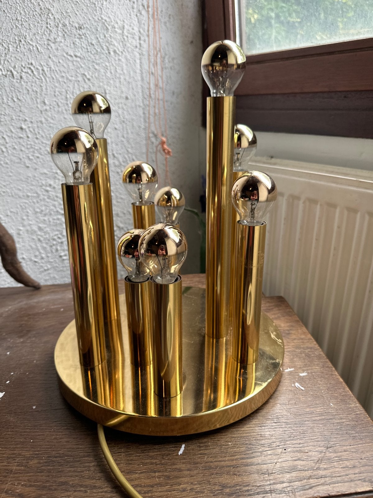 Vintage Boulanger space age hanglamp messing - 9 Lichtpunten, Ophalen, Gebruikt, Overige merken, E14 (klein)