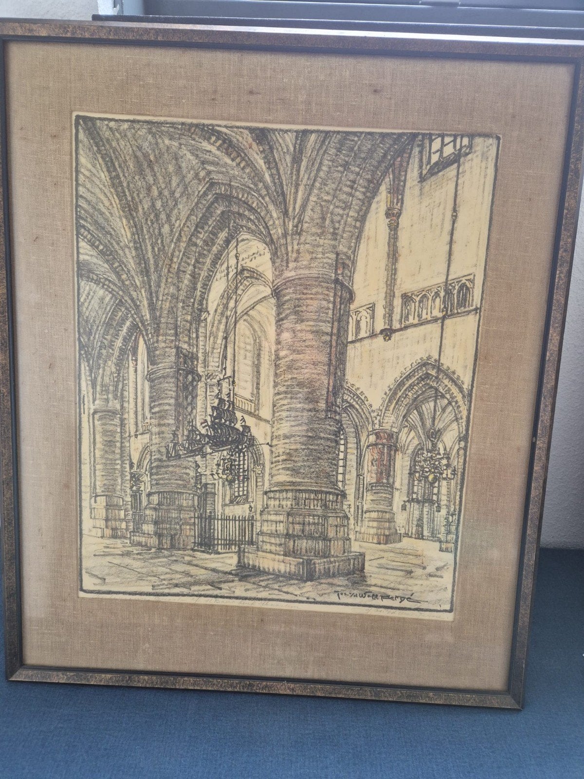 Litho Sint Bavokerk in Haarlem, Ophalen of Verzenden, Lithografie, Ingelijst, 1900 - 1949