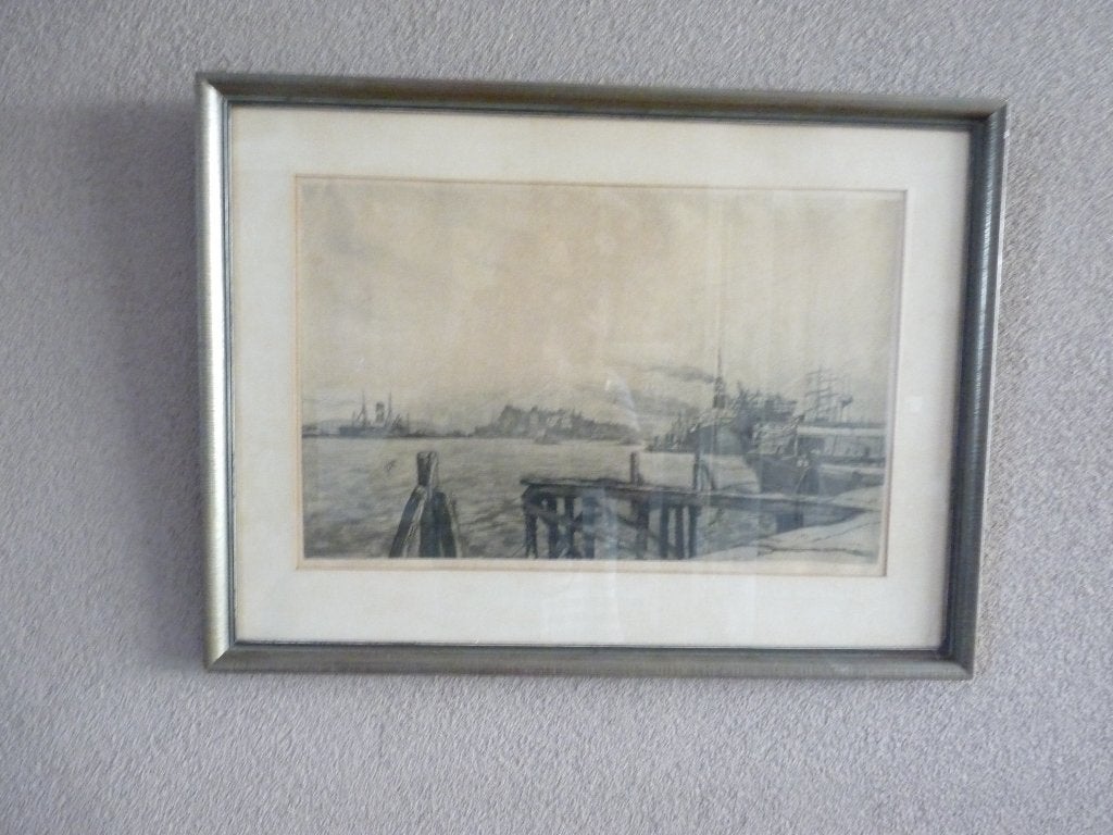 Tekening )Maasbruggen-Noordereiland-Holland Amerika Lijn, Ophalen, 63 cm, 1900 - 1949, Overige technieken