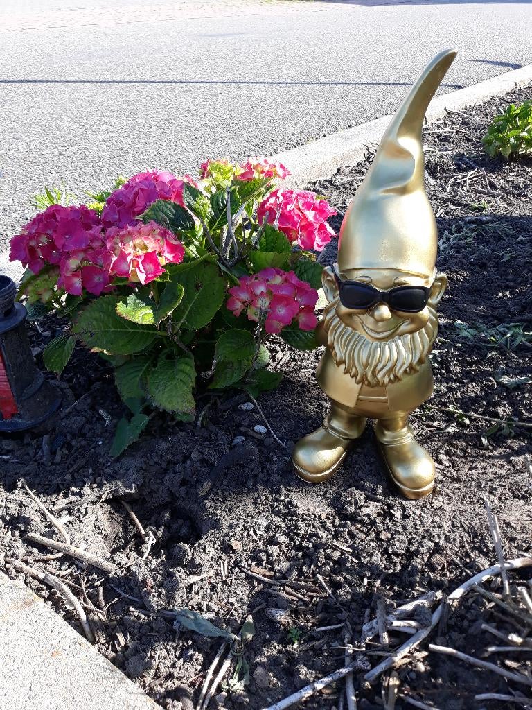 Gouden tuinkabouter met zonnebril – 47 cm – Tuindecoratie, Tuin en Terras, Tuinbeelden, Ophalen of Verzenden, Nieuw, Kunststof