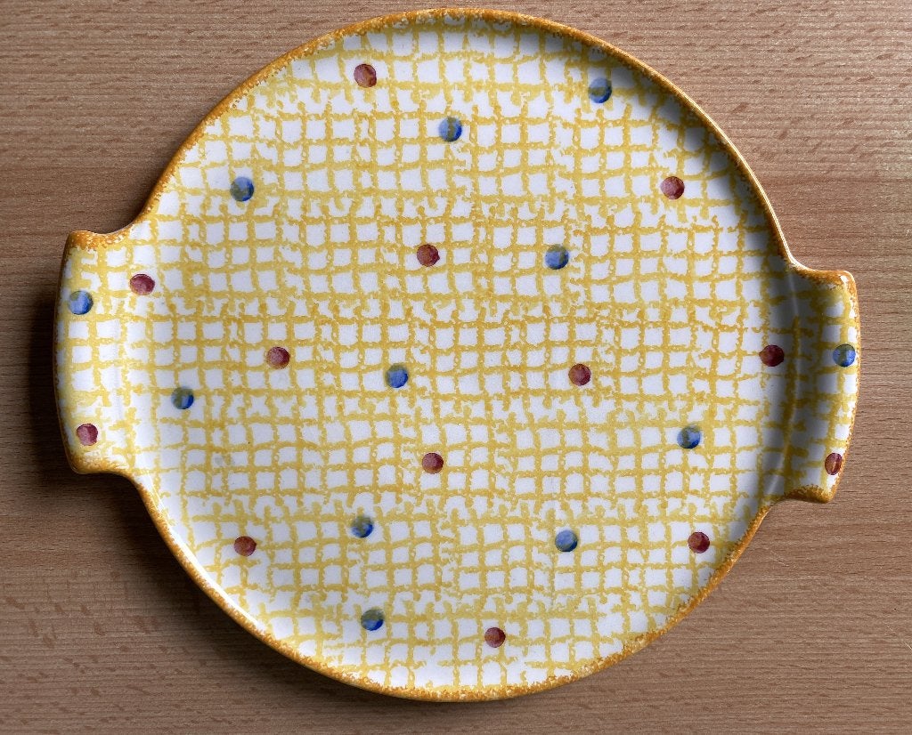 50 jaren Schramberg gebaksschaal dienblad plantenonderzetter, Huis en Inrichting, Met handvatten, Gebruikt, Porselein of Keramiek