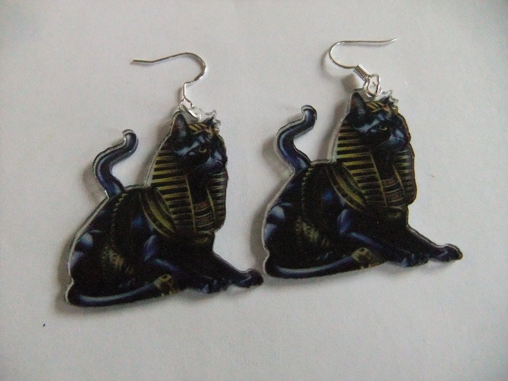 Oorbellen met Egyptische katten (Bastet), Overige materialen, Hangers, Verzenden, Zwart