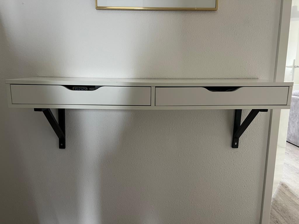 Witte wandplank met 2 lades - Zwevend bureau/kaptafel, Ophalen, Overige materialen, 100 tot 150 cm, 1 of 2 laden