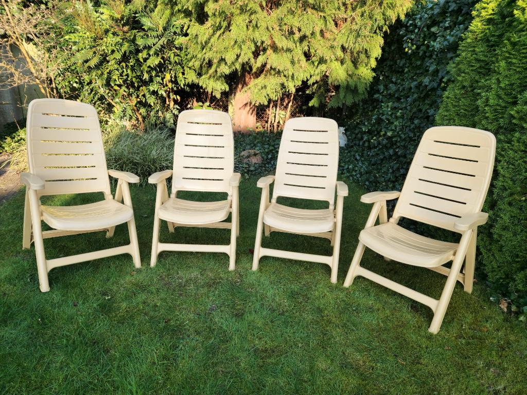 Tuinset met 4 verstelbare stevige tuinstoelen - Flair Bolero, Ophalen, Gebruikt, Kunststof, Inklapbaar