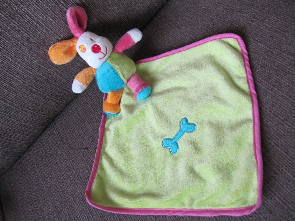 Tiamo hond knuffeldoekje lapje groen pink wit oranje 3,50, Ophalen of Verzenden, Zo goed als nieuw, Overige typen