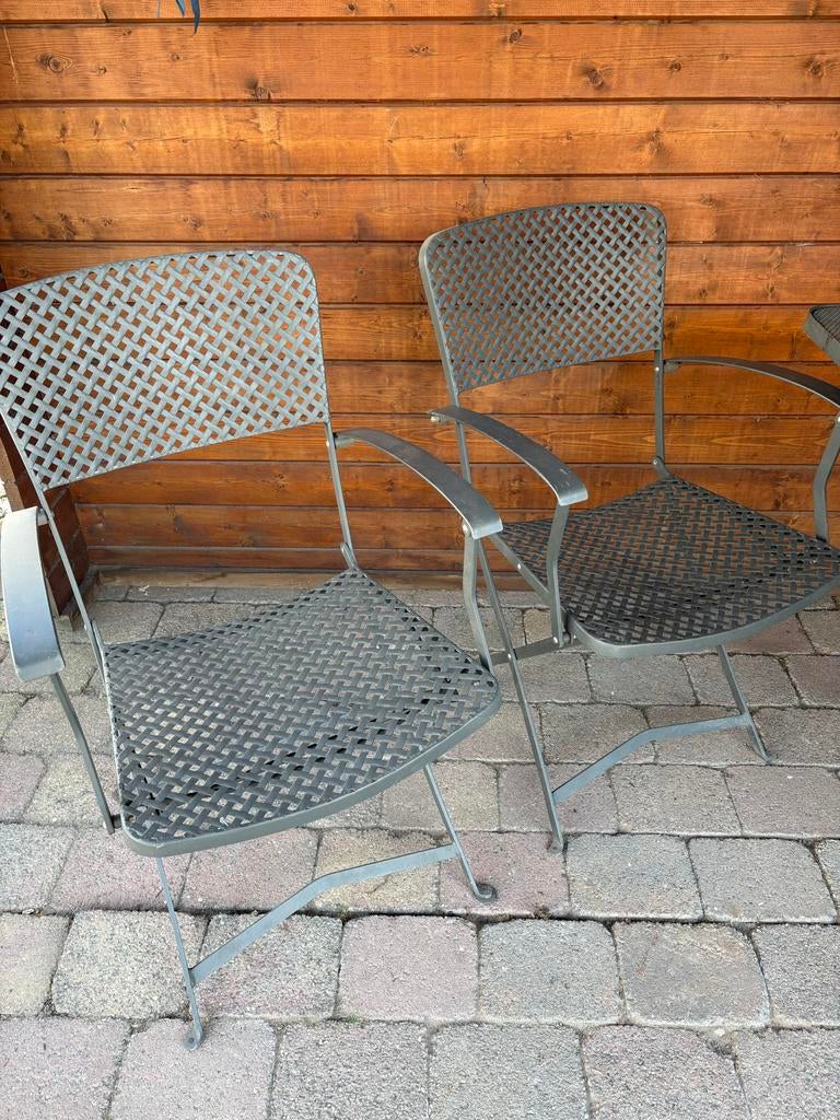 Metalen tuinset met 4 stoelen en tafel, 4 zitplaatsen, Gebruikt, Eettafel, Aluminium