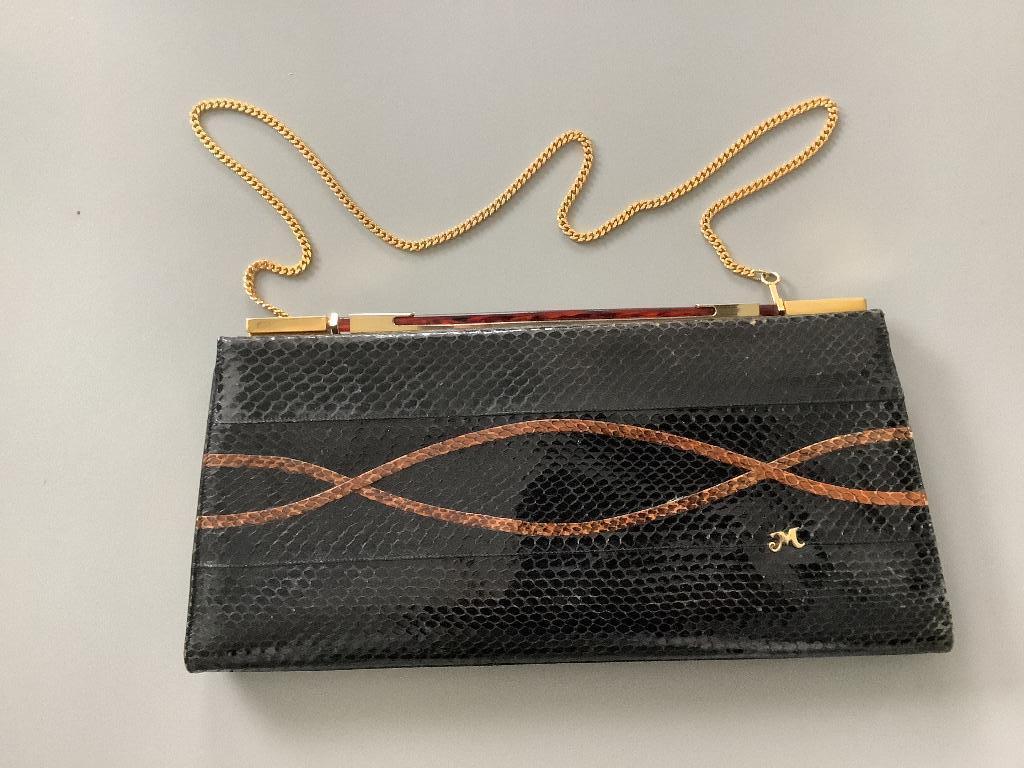 Vintage envelop tas slang leer, Sieraden, Tassen en Uiterlijk, Tassen | Damestassen, Ophalen of Verzenden, Zo goed als nieuw, Zwart