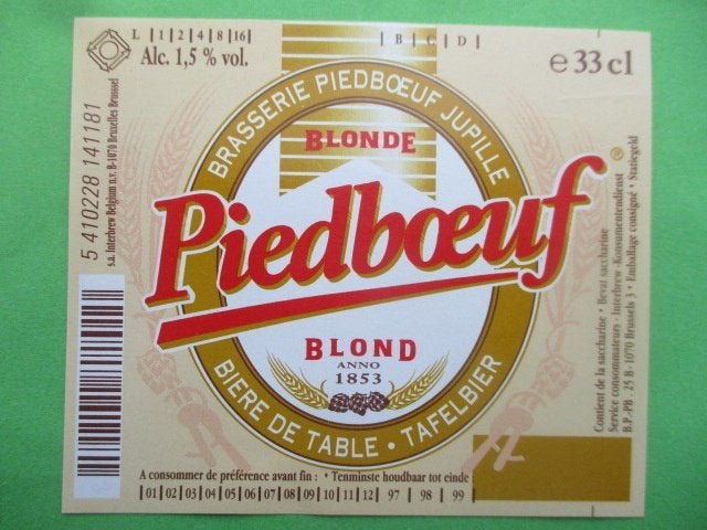 bieretiket Belgie 30-7 (12F) piedboeuf, Ophalen of Verzenden, Nieuw, Overige typen, Overige merken