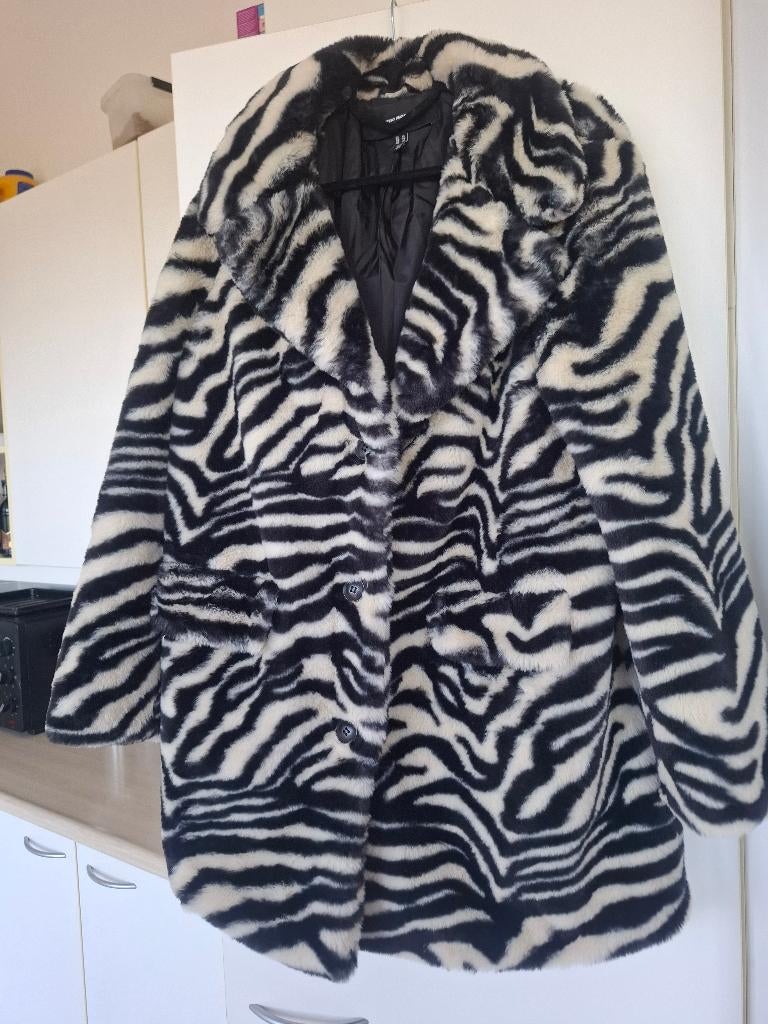 Pluchen Zebraprint jas, Kleding | Dames, Jassen | Winter, Vero Moda, Zwart, Maat 42/44 (L), Ophalen of Verzenden
