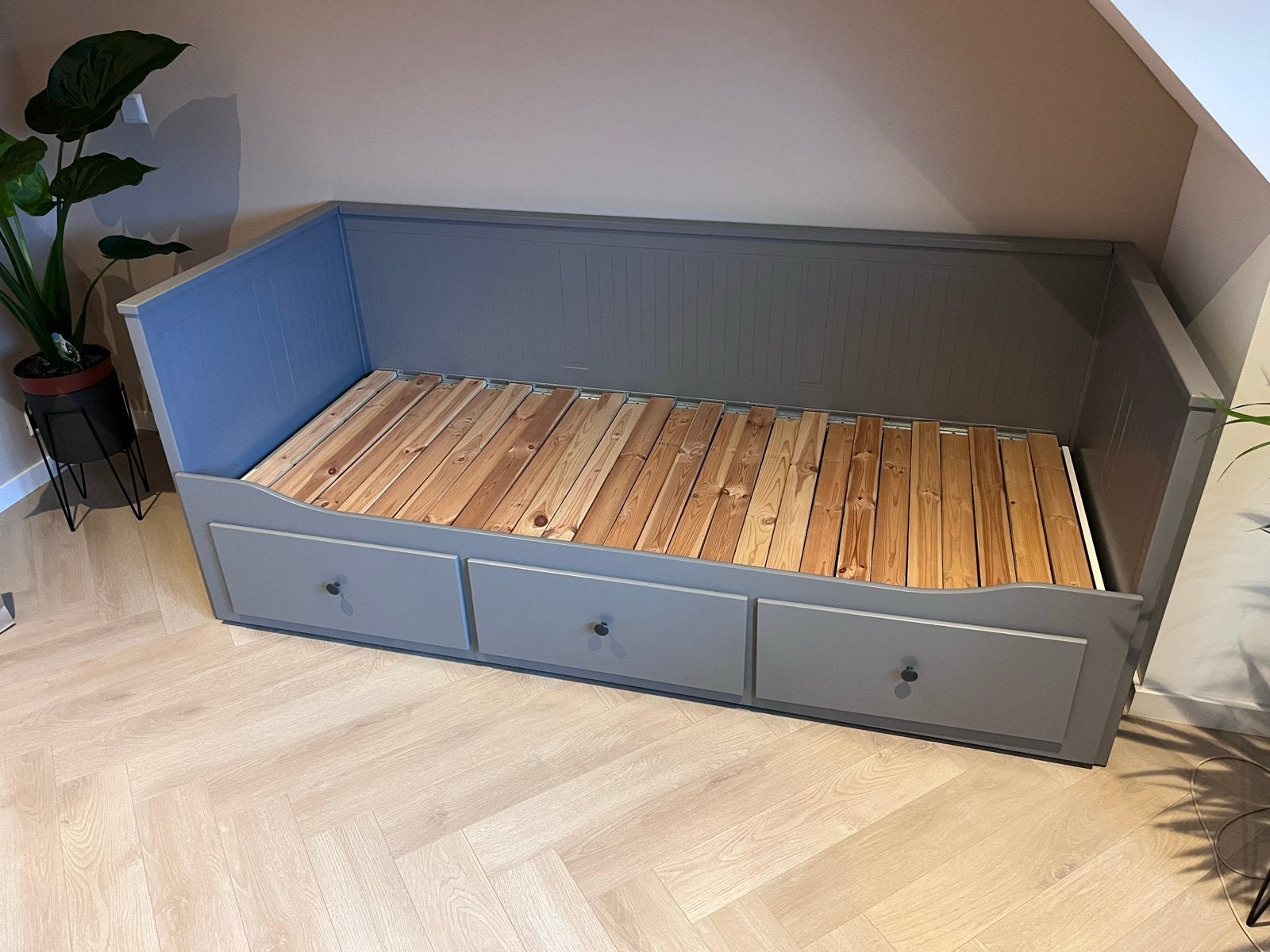 IKEA Hemnes Bedbank met 3 lades - Grijs, Ophalen, Tweepersoons, 80 cm, 200 cm