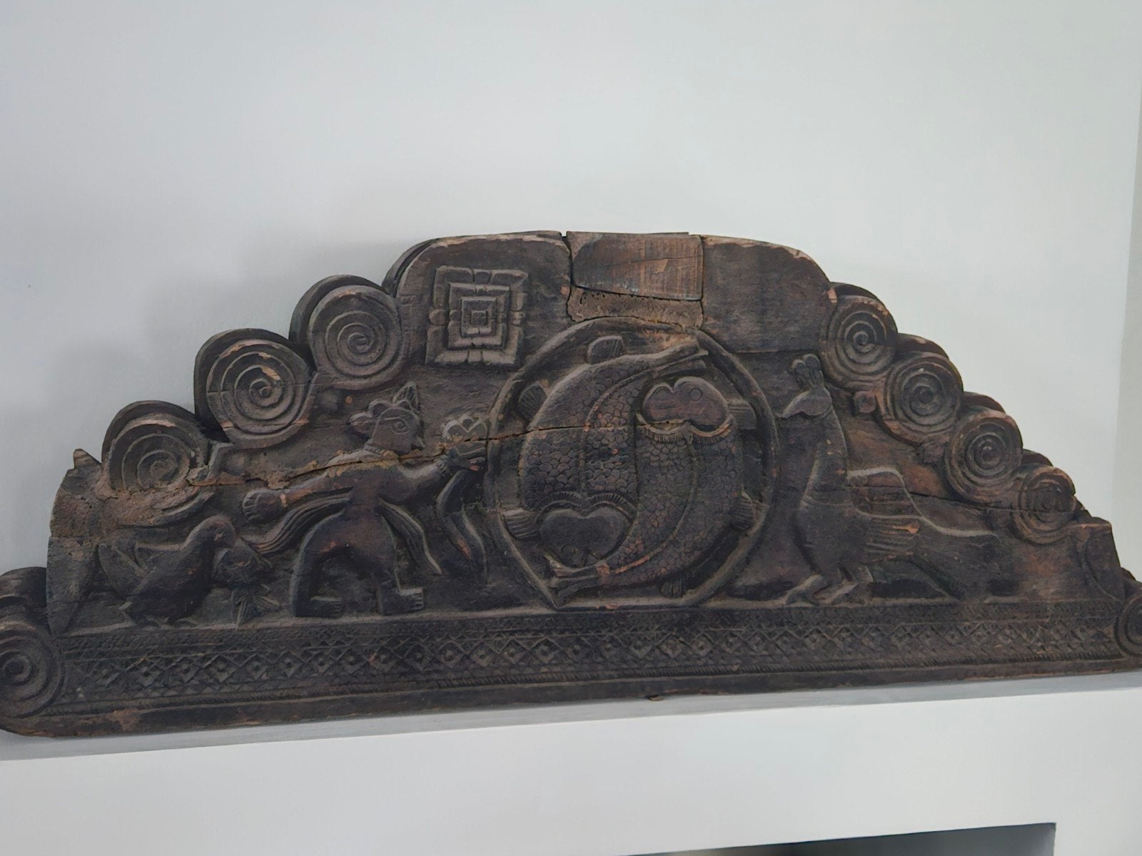 Mooi oud ornament met tweezijdig snijwerk, Ophalen, Houtsnijwerk, Handgemaakt, 1 meter - 2 meter