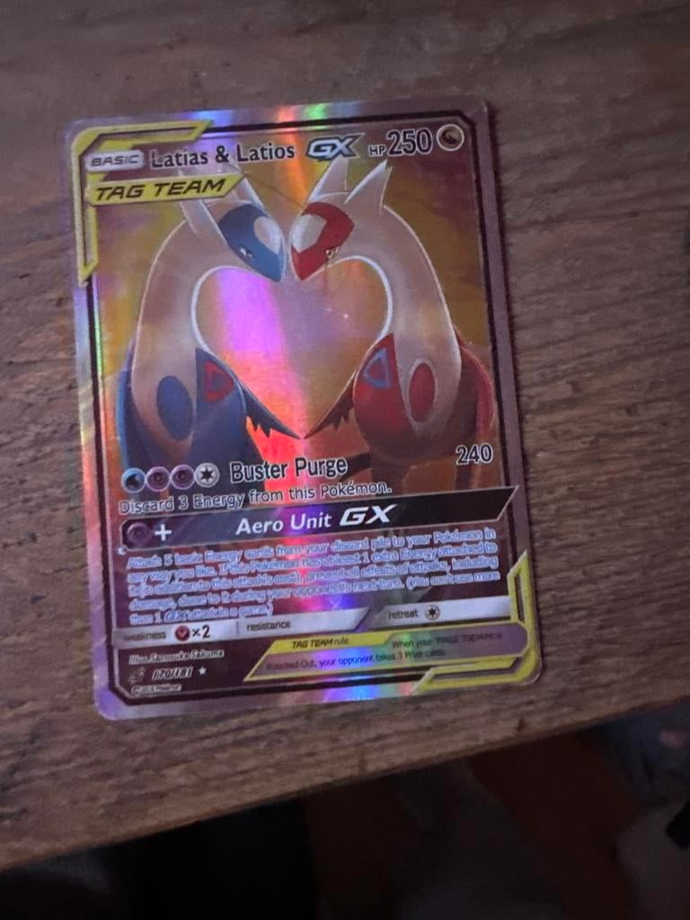 Latias & Latios GX TAG TEAM Pokémon Kaart, Ophalen of Verzenden, Zo goed als nieuw, Losse kaart, Foil