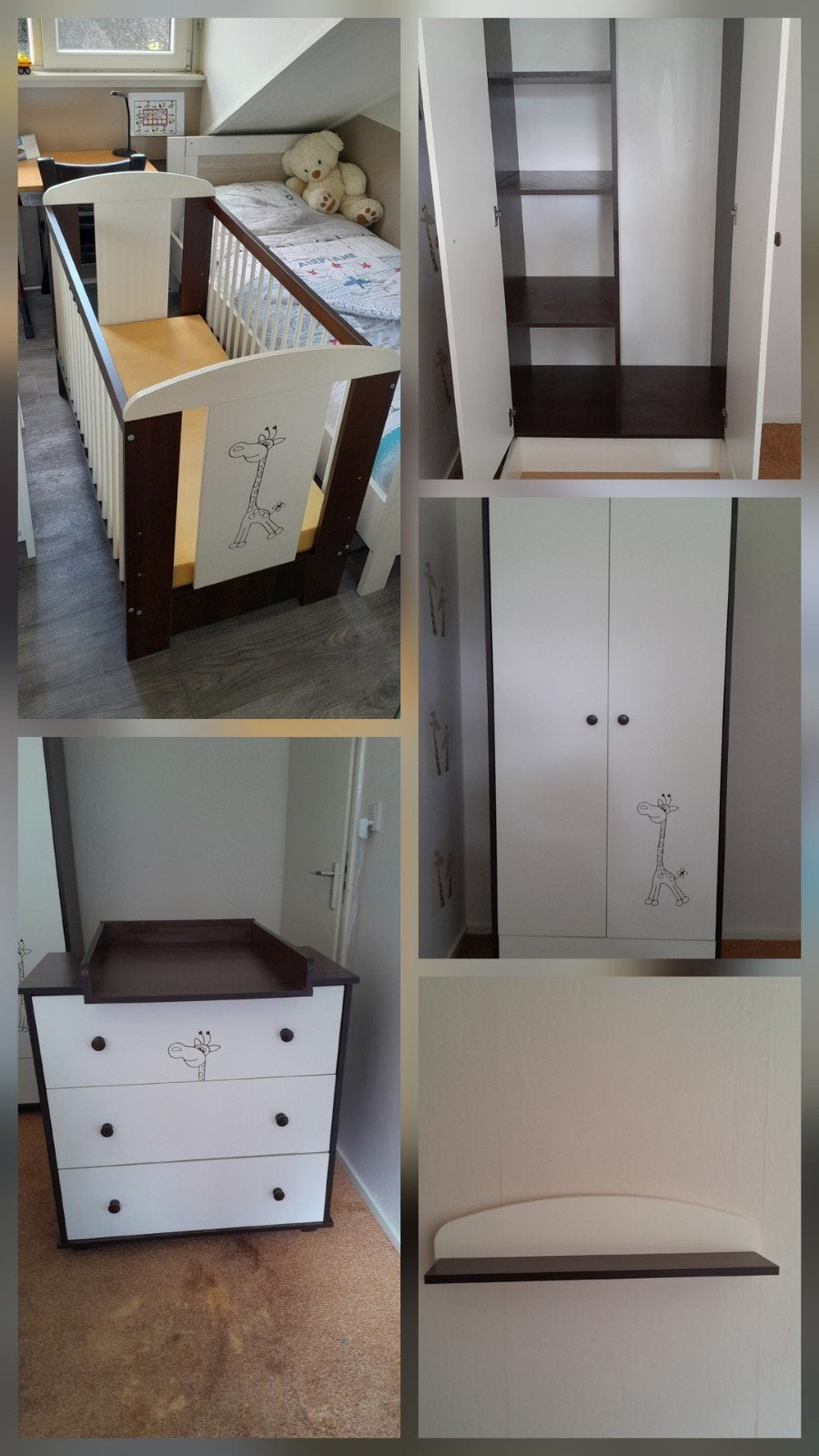 Complete babykamer set:Ledikant, Commode, Kledingkast, Plank, Ophalen, Gebruikt, Jongetje of Meisje