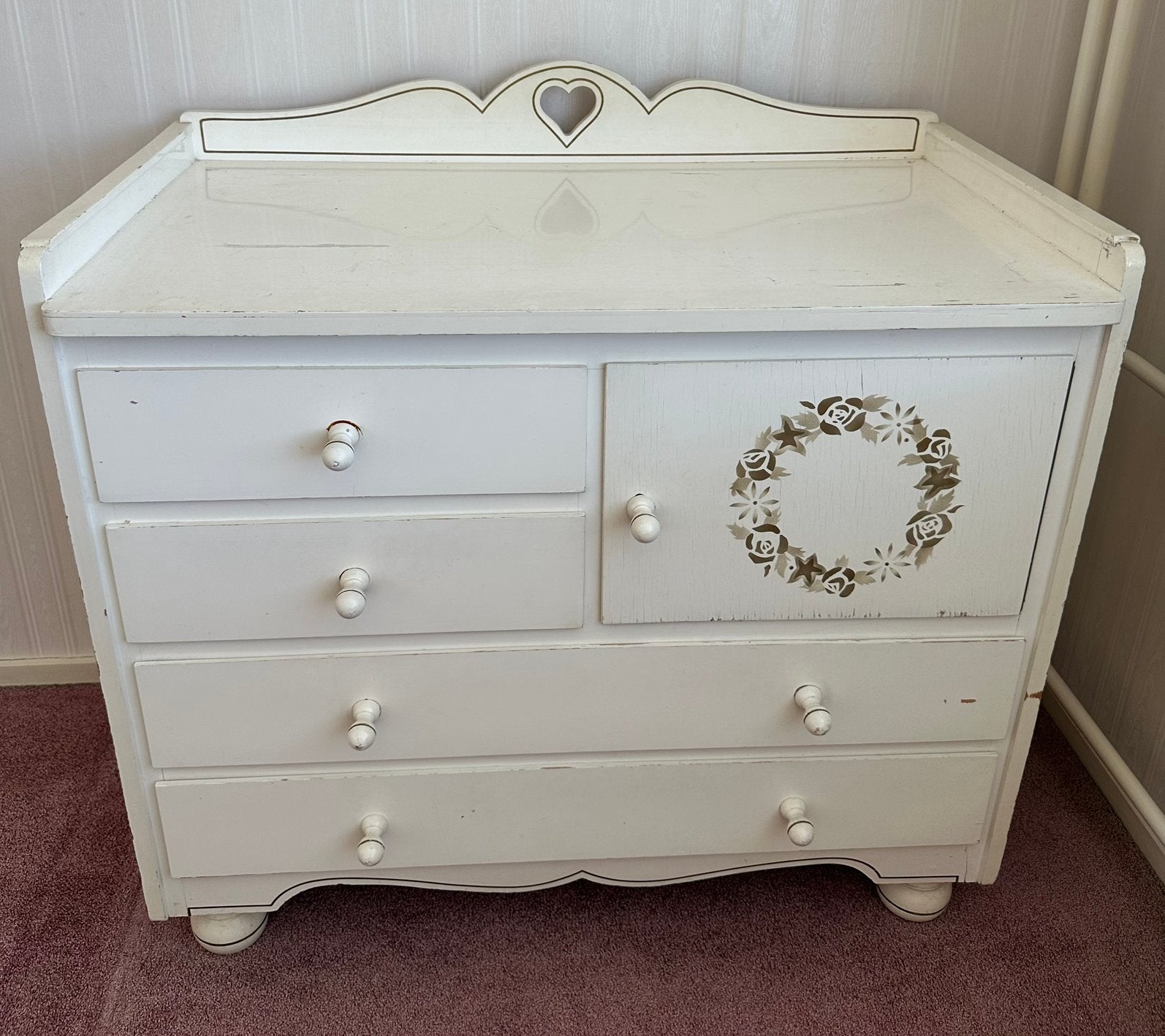 Witte commode hout oud vintage teab, Gebruikt, 50 tot 70 cm, 75 tot 100 cm, Ophalen
