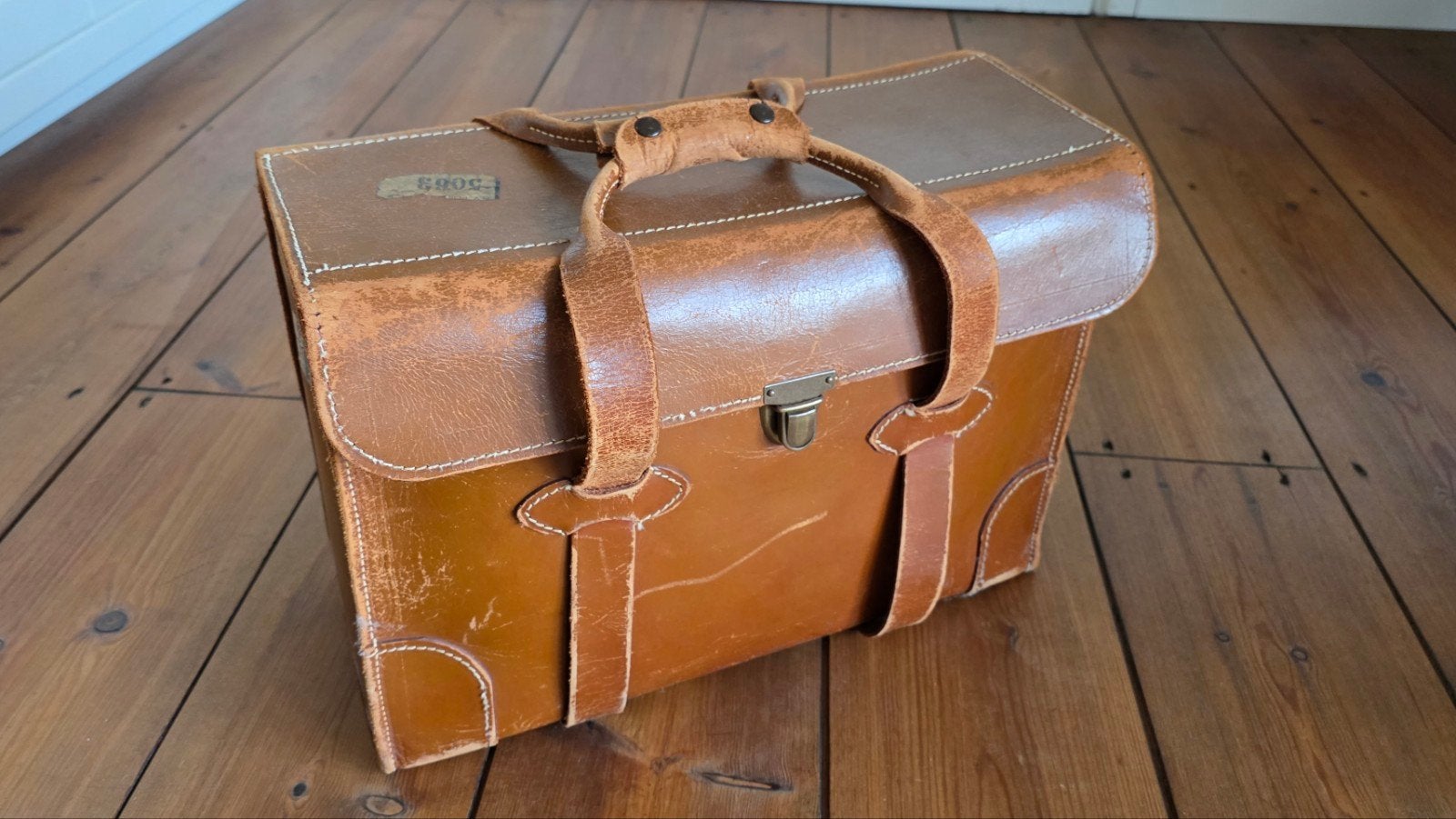 Stevige vintage leren tas, 40 tot 60 cm, Gebruikt, Bruin, Minder dan 35 cm