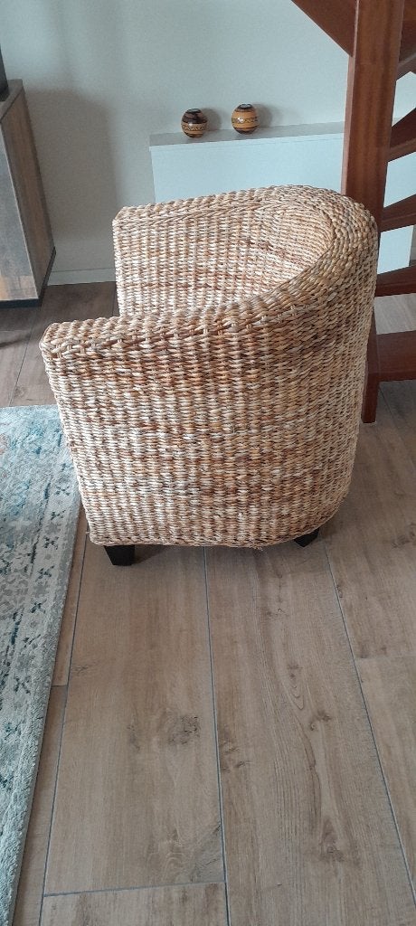 Rotan fauteuil met kussen, Ophalen, Gebruikt, Bruin, Eén
