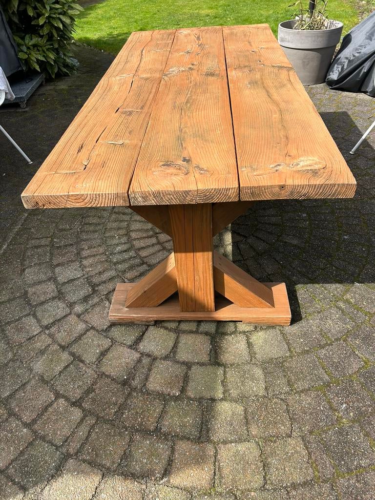 Handgemaakte houten tuintafel, Tuin en Terras, Tuintafels, Ophalen, Gebruikt, Rechthoekig, Hout