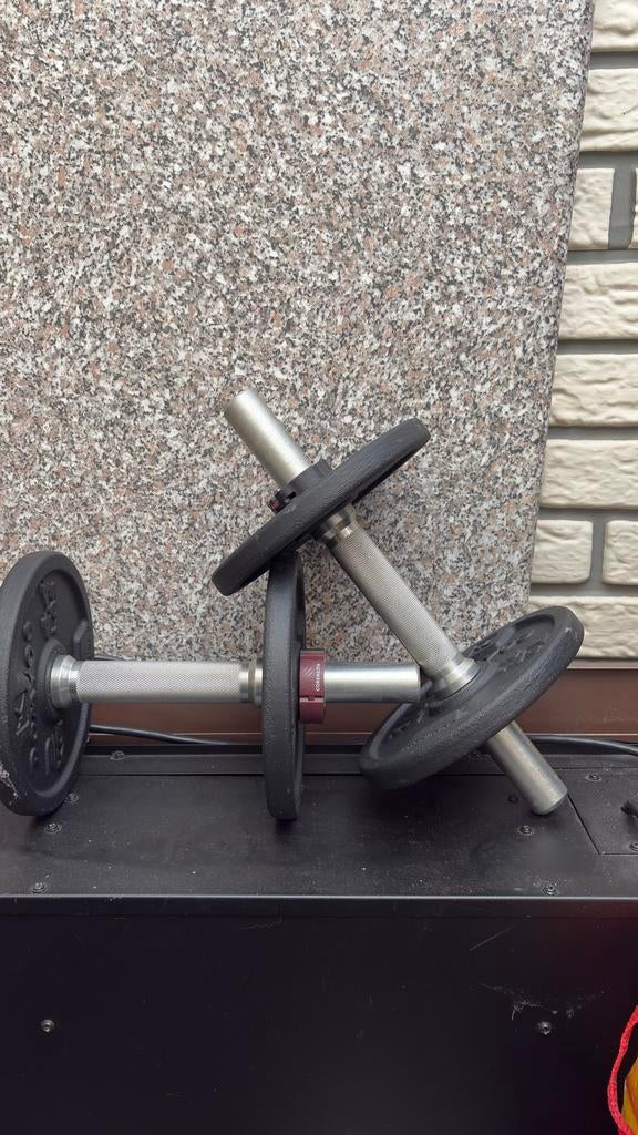 Bankdruk set met gewichten en stangen, Ophalen, Gebruikt, Borst, Fitnessbank