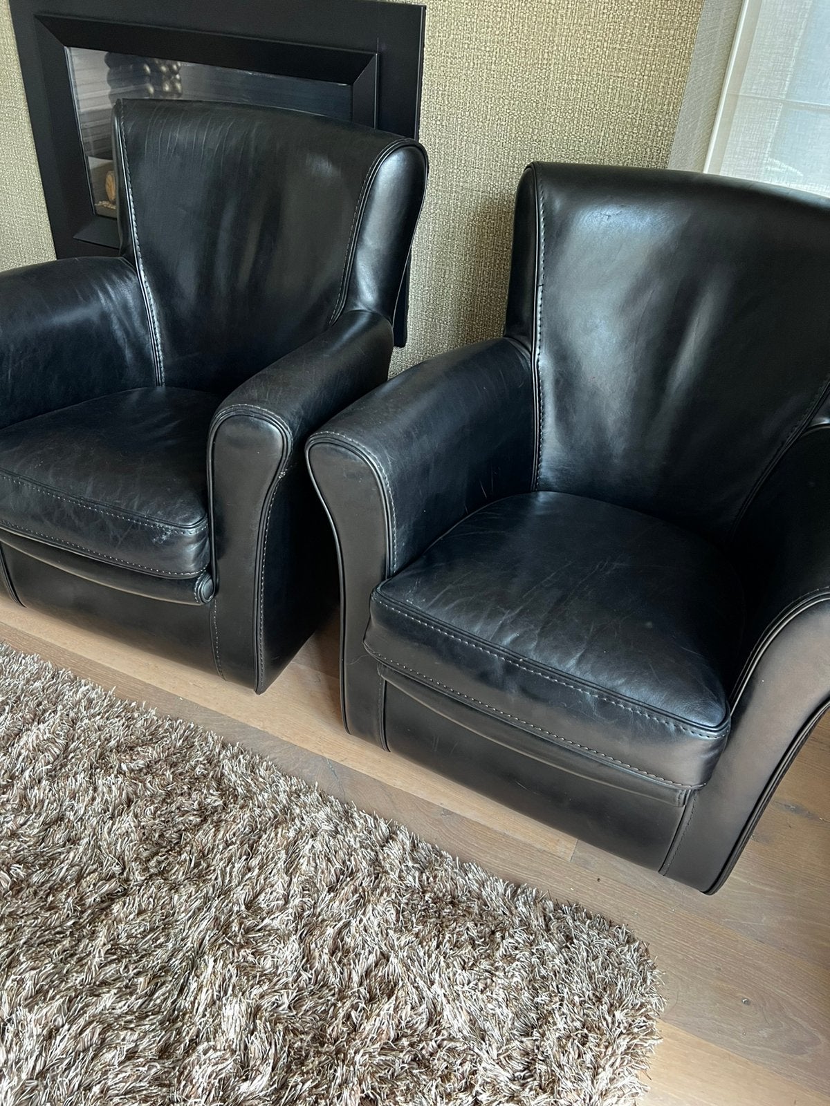 Leren fauteuils zwart set van 2., Huis en Inrichting, Fauteuils, Ophalen, Zo goed als nieuw, 75 tot 100 cm, 50 tot 75 cm