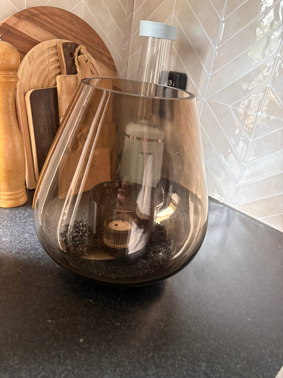 Prachtige Tasman vaas/windlicht inc bubble theelichtglas, Huis en Inrichting, Woonaccessoires | Vazen, Overige kleuren, Ophalen of Verzenden