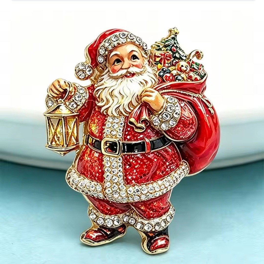 Nieuwe Kerstman Broche met Strass - Feestelijke Decoratie, Ophalen, Overige materialen, 4 tot 7 cm, Nieuw