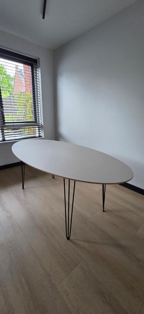 Ovale eettafel met hairpin poten, Ophalen, 50 tot 100 cm, Zo goed als nieuw, Vijf personen of meer