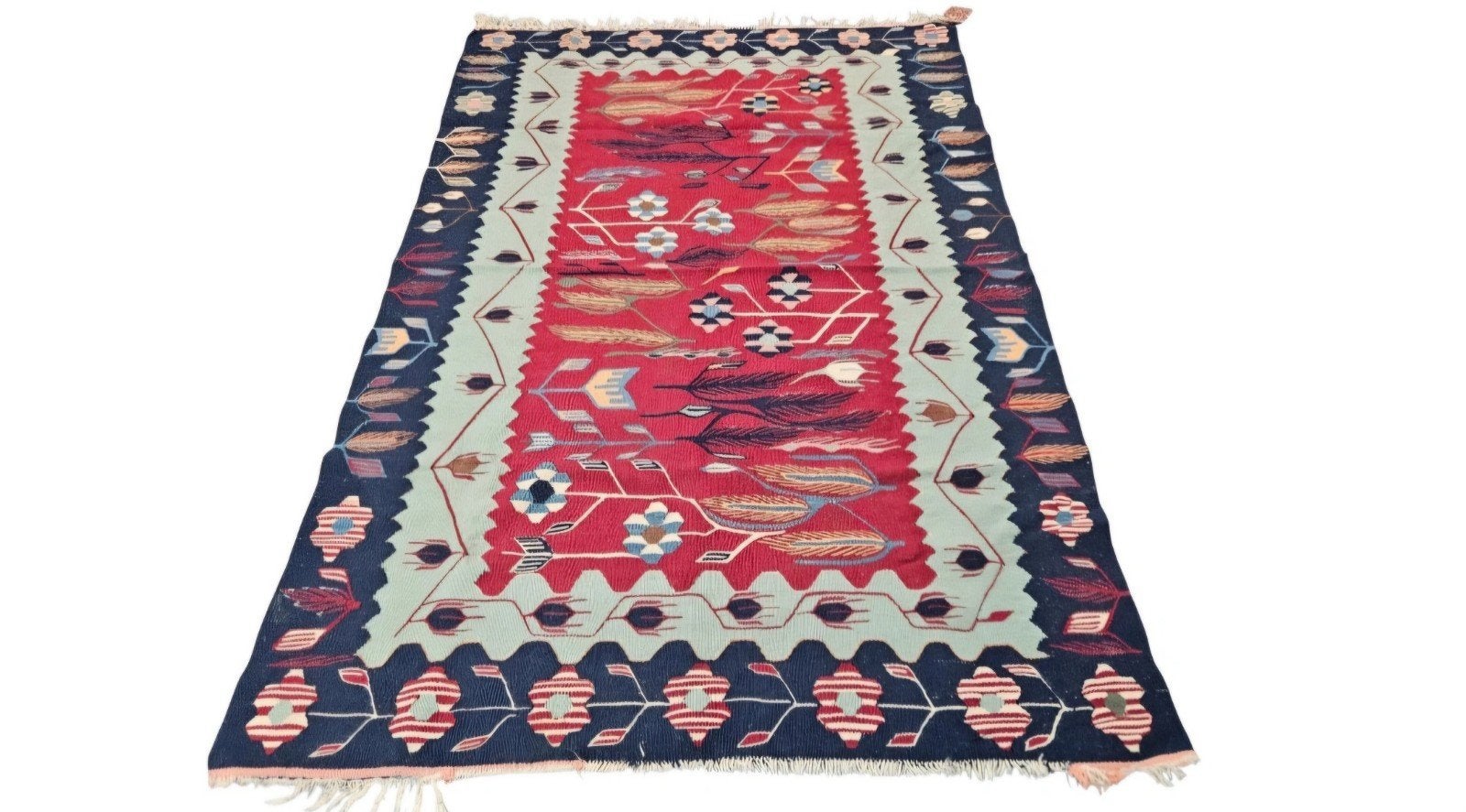 Handgeweven oosterse wollen vintage Kelim floral 107x170cm, Gebruikt, 100 tot 150 cm, Www.hypepopup.nl, Ophalen of Verzenden