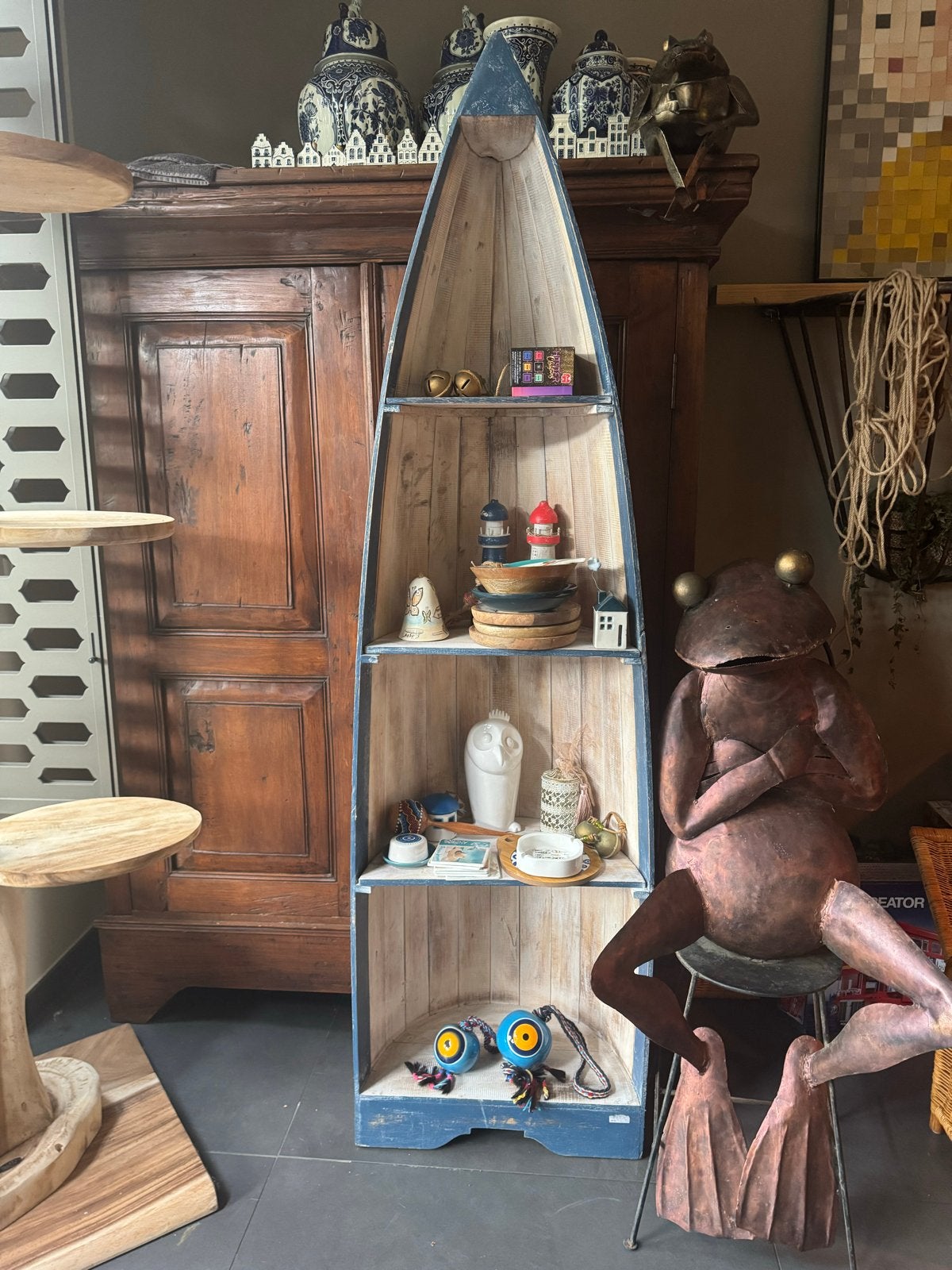 Unieke Boekenplank in Bootvorm - Maritieme Decoratie, Gebruikt, Blauw, Ophalen of Verzenden, Vintage