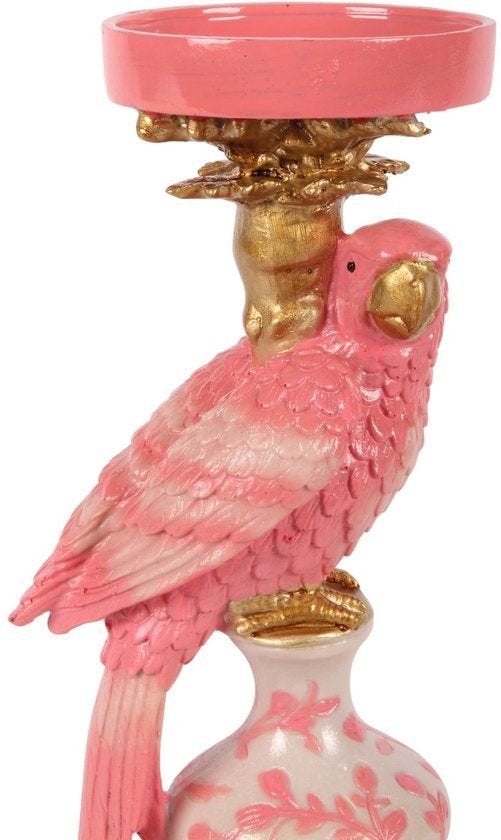 Barok Kandelaar Papegaai - Roze Resin - 32,5 cm, Nieuw, Ophalen of Verzenden, 33 cm, Roze