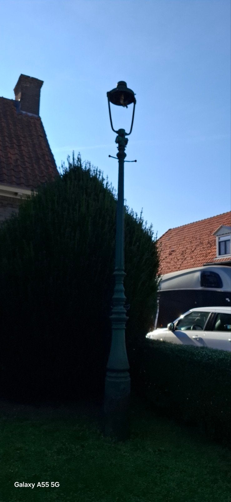Antieke lantaarnpaal - Groen gietijzer, Ophalen of Verzenden