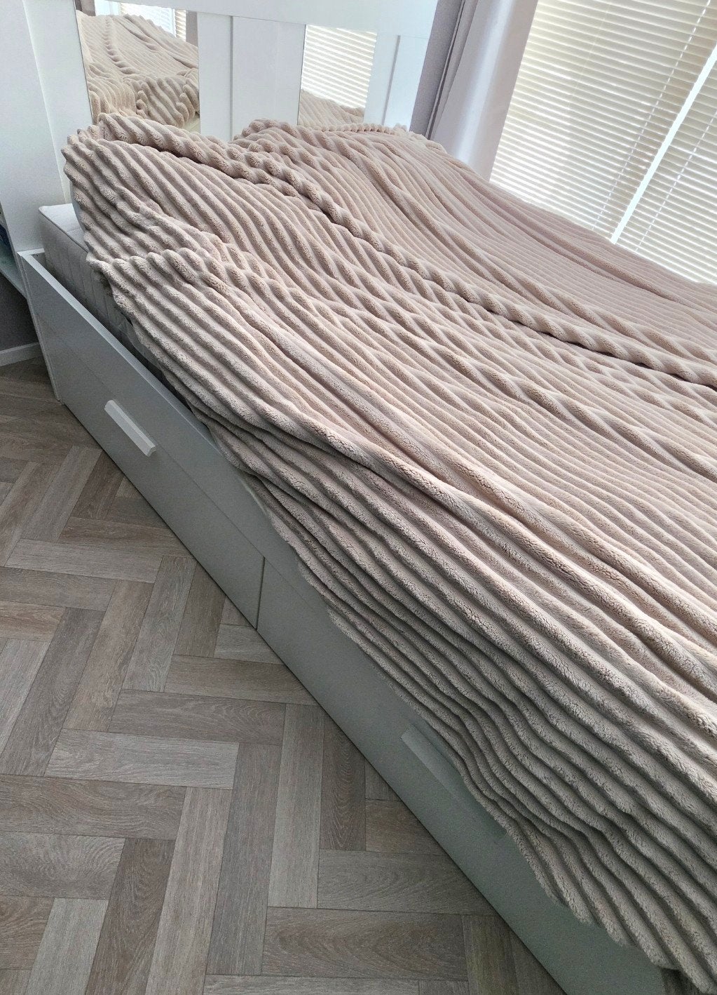 IKEA BRIMNES bed 140x200 – incl hoofdeinde, topper en matras, Ophalen, Gebruikt, Wit, Tweepersoons