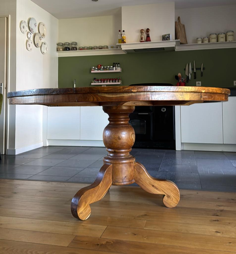 Robuuste ronde kloostertafel  hout met bolpoot 150cm, 50 tot 100 cm, Kloostertafel met bolpoot, 150 tot 200 cm, Ophalen of Verzenden